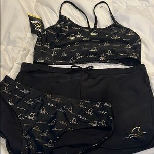 Art Class Black and Gold Kids Swim Bikini